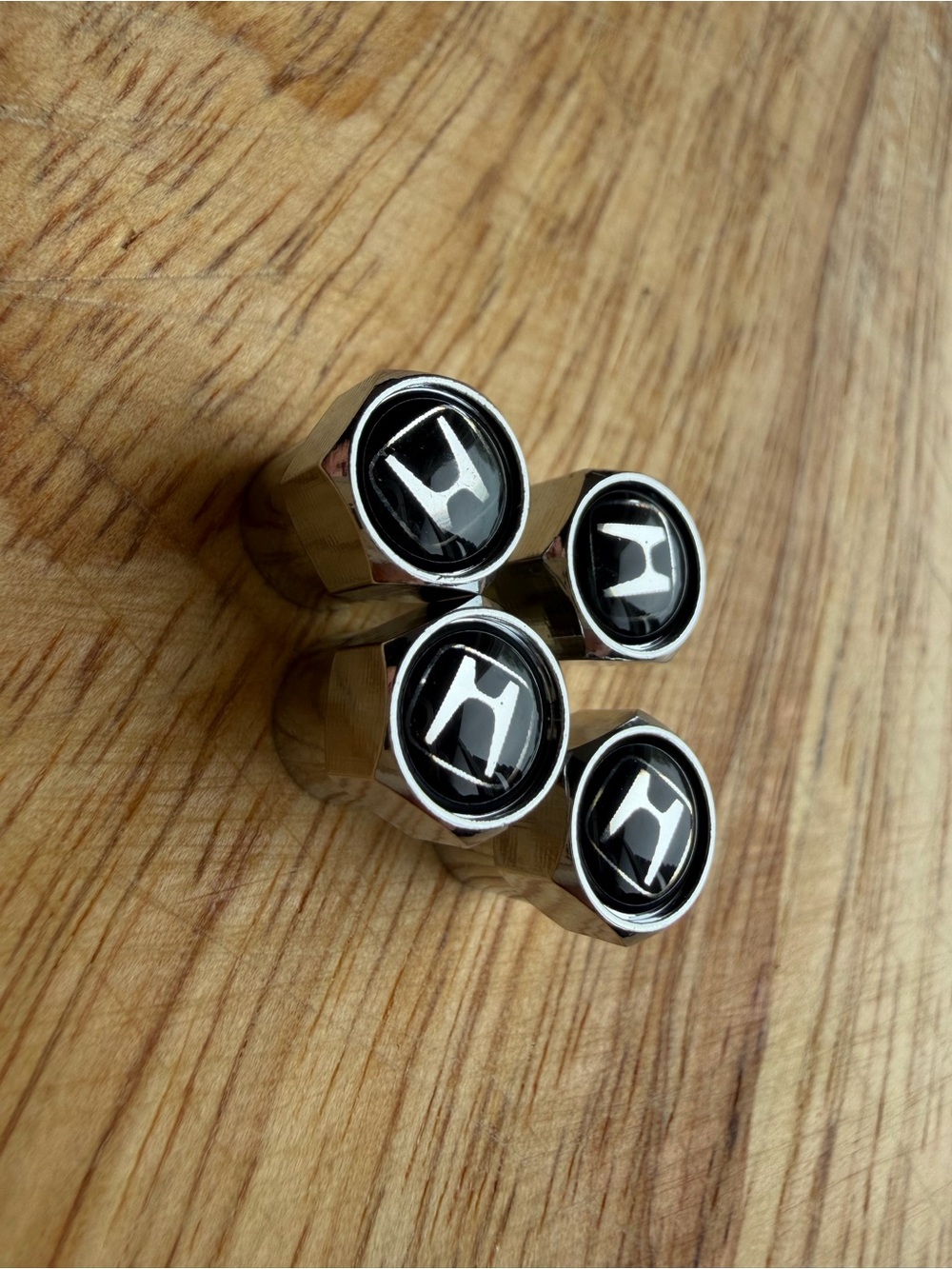 Honda Black and Chrome Wheel Valve Stem Caps (Set of 4) accessories fits all